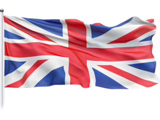 United Kingdom flag waving on a pole with realistic texture and smooth motion. Great for patriotic visuals, travel concepts, official projects, and cultural or educational designs.