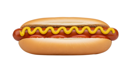 A delicious classic american hotdog with vibrant yellow mustard on a soft bun isolated on transparent background
