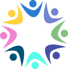 COLORFUL PEOPLE IN CIRCLE TEAMWORK SIGN SYMBOL LOGO VECTOR