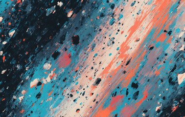 Bold Dynamic Layered Rough Diagonal Brushstrokes Speckle Pattern Aqua Coral Navy Cream