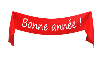 banderole en tissu rouge avec l'inscription &laquo; Bonne ann&eacute;e &raquo; - fond transparent