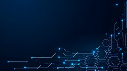 Abstract digital circuit board background with glowing blue lines and connections