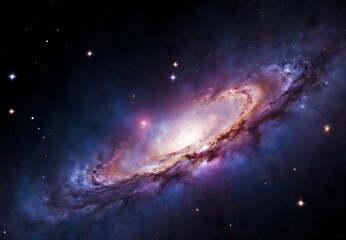 Bright Colorful Stellar Spiral Galaxy Shimmering with Vibrant Purple Orange Blue Glow in Vast Infinite Universe