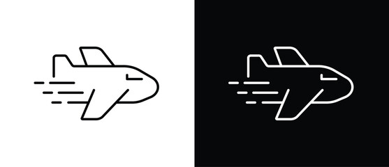 Airplane icon. Fast delivery transportation icon. Speed ​​and movement icon, dynamic symbol for speed, delivery, and transportation. Vector illustration with transparent and black background.