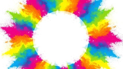 Explosion of vibrant rainbow colors creating a dynamic border with central white space perfect for text or logo integration ideal for graphic design