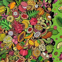 Exotic Fruits cartoon vector doodles frame illustration
