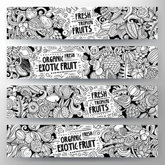 Cartoon vector doodle set of Tropical Fruits banners