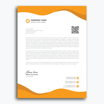 Modern Corporate Letterhead Template with Orange Wavy Design