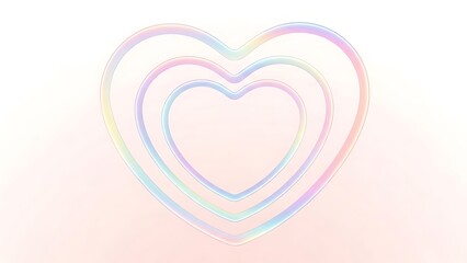 Intertwined holographic rainbow hearts on white background