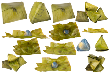 Dessert wrapped in banana leaves isolated on white background