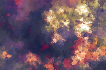 Dark abstract purple orange and khaki green painted background illustration Watercolor paint strokes splashes pattern Vintage art texture design Deep color image Textured painting wallpaper backdrop