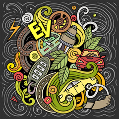 Obraz premium Colorful vector doodle cartoon Electric Vehicles illustration