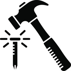 Hammer Striking Nail Construction Tool Icon Vector
