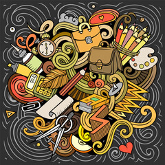 Vector chalkboard illustration of school and education objects