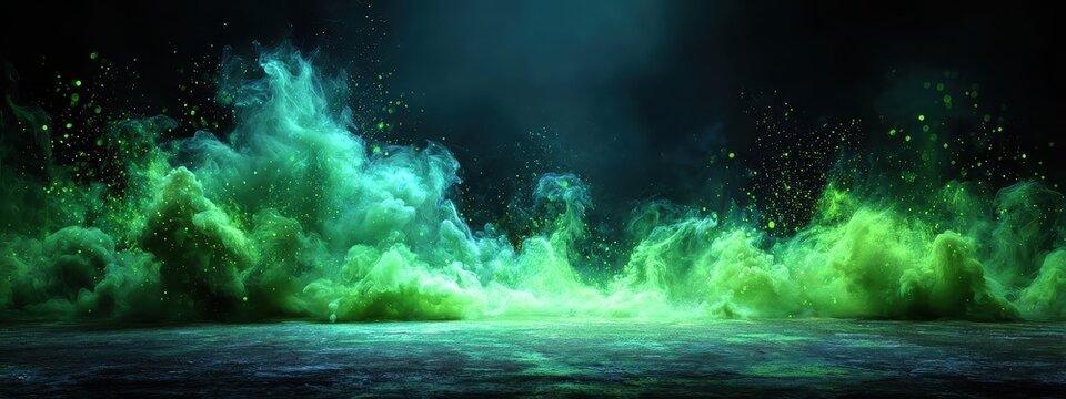 smoke green background black magic effect fog light smell sparkle fire halloween isolated. color smoke green background dark neon explosion purple spell abstract smelly dust cloud bad glow powder red