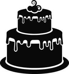 Two Tier Cake Dripping Icing Dessert Vector