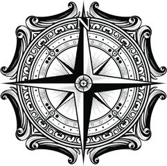 Ornate Compass Rose Detailed Navigation Symbol Vector