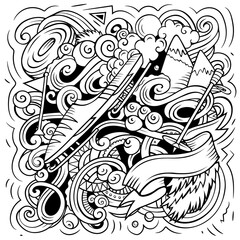 Ski Resort cartoon doodles illustration