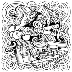 Ski Resort cartoon doodles illustration