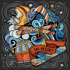 Ski Resort cartoon doodles illustration