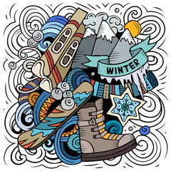 Ski Resort cartoon doodles illustration