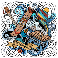 Ski Resort cartoon doodles illustration