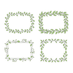 Four delicate watercolor botanical frames featuring lush greenery and delicate leafy accents