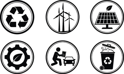 Eco Energy and Recycling Icons Set Sustainable Environment Vector