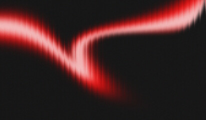 Vibrant red neon wave with soft motion blur on dark background, creating futuristic glowing light streaks. Abstract digital art with smooth curves and dynamic luminous texture.