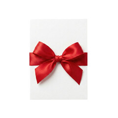 Blank White Gift Card Wrapped In Red Satin Ribbon