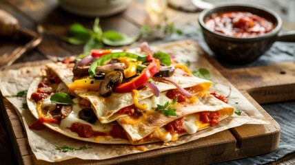Pizzadilla. This is a popular fusion dish that combines crispy tortilla and melted quesadilla cheese with sauce, pepperoni and other pizza toppings.