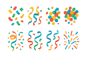 Colorful confetti and streamers, party celebration flat vector illustration