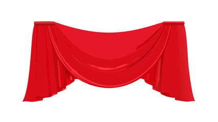 Elegant red velvet fabric draped and pleated, forming a luxurious ceremonial curtain or stage valance, perfect for festive announcements, grand entrances, or theatrical event backdrops