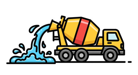 Fototapeta premium Illustrated Cement Truck Pouring Wet Concrete into the Ground Ready for Building Construction