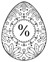 Obraz premium Easter egg decorated with floral patterns and discount percentage in the middle in black and white