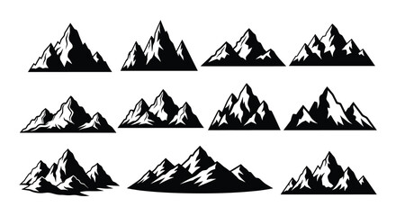 A minimalist arrangement of black mountain silhouettes in a grid pattern