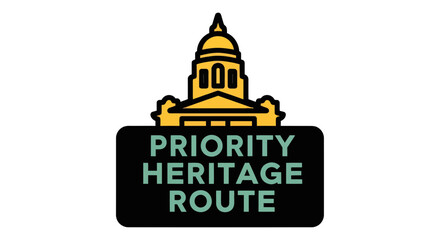 Illustrated Historical Route Sign With Landmark Building Depicting Heritage