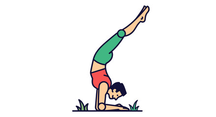 Illustrated Individual Practicing Yoga Handstand In Simple And Vibrant Fitness Style