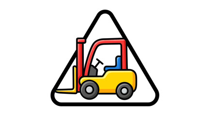 Illustrated Industrial Forklift Symbol Within A Black Triangle On White Background