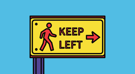 Illustrated Keep Left Road Signal Icon, Modern Style, Guiding Pedestrians With Arrow