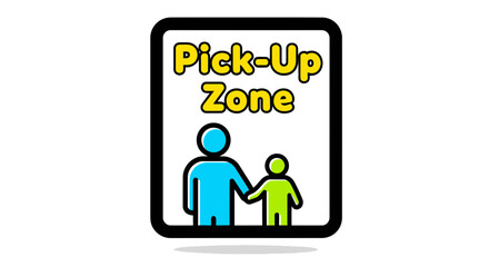 Fototapeta premium Illustrated Pick-Up Zone Sign Depicting Parent and Child for Child Safety
