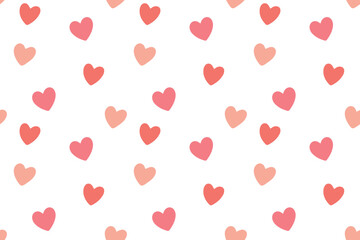 Repeatable background of colorful floating hearts in different sizes. Minimalist romantic texture for baby clothing, wallpaper, and holiday decoration.