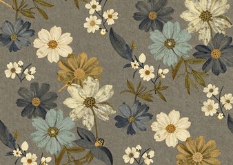 Calm Rustic Vintage Fabric Background Pattern Muted Multicolor Grey Olive Foliage Hues