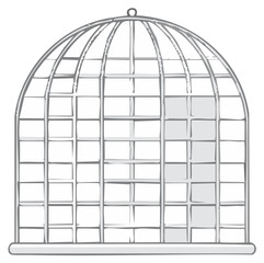 Vintage style cage illustration, empty birdcage vector drawing, antique decorative object, interior decor element