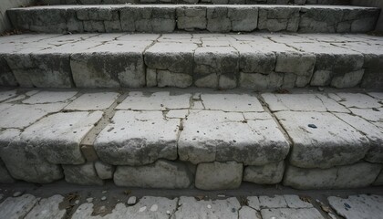 Close-up of weathered stone steps showing texture and age.