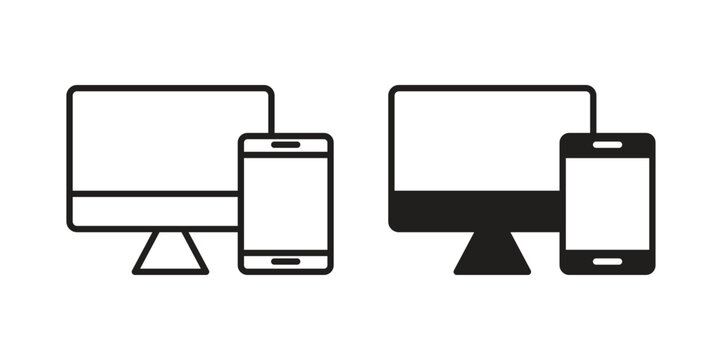 Responsive icon doodle set. editable outline stroke vector eps