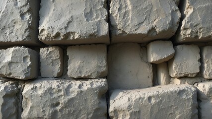 Close-up Texture of Rough, Weathered Stone Wall Blocks.