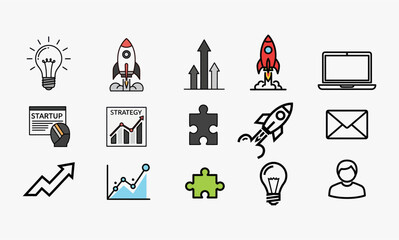Collection of Startup and Business Icons Representing Growth and Innovation.