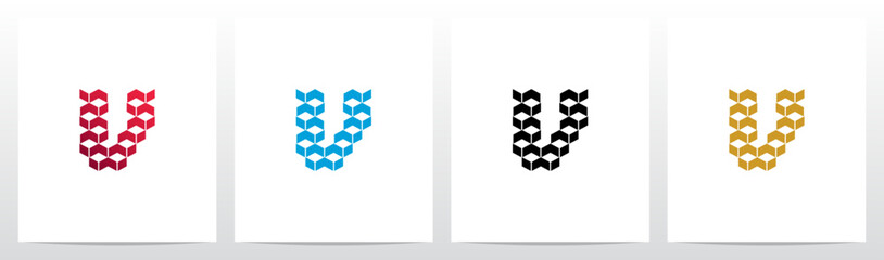 Chevrons Cubes Boxes with Negative Space Letter Initial Logo Design V