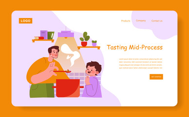 Father and Child Cooking Together Vector Illustration